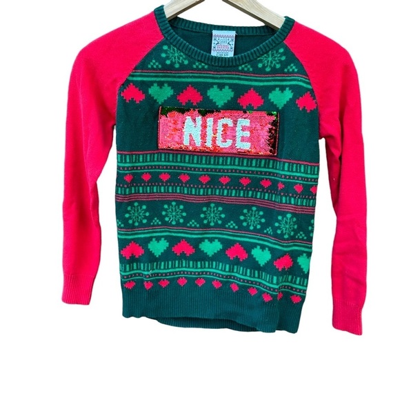Holiday Sweater Naughty/Nice list Ugly Christmas sweater kids side large - Picture 1 of 3